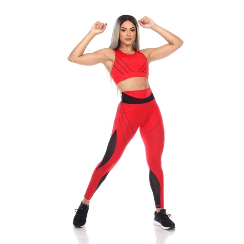 Contrast Seam Booty Pop Leggings in Raging Red